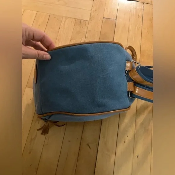 Oris Blue Canvas Brown Leather Jet Setter Bag - Picture 7 of 12